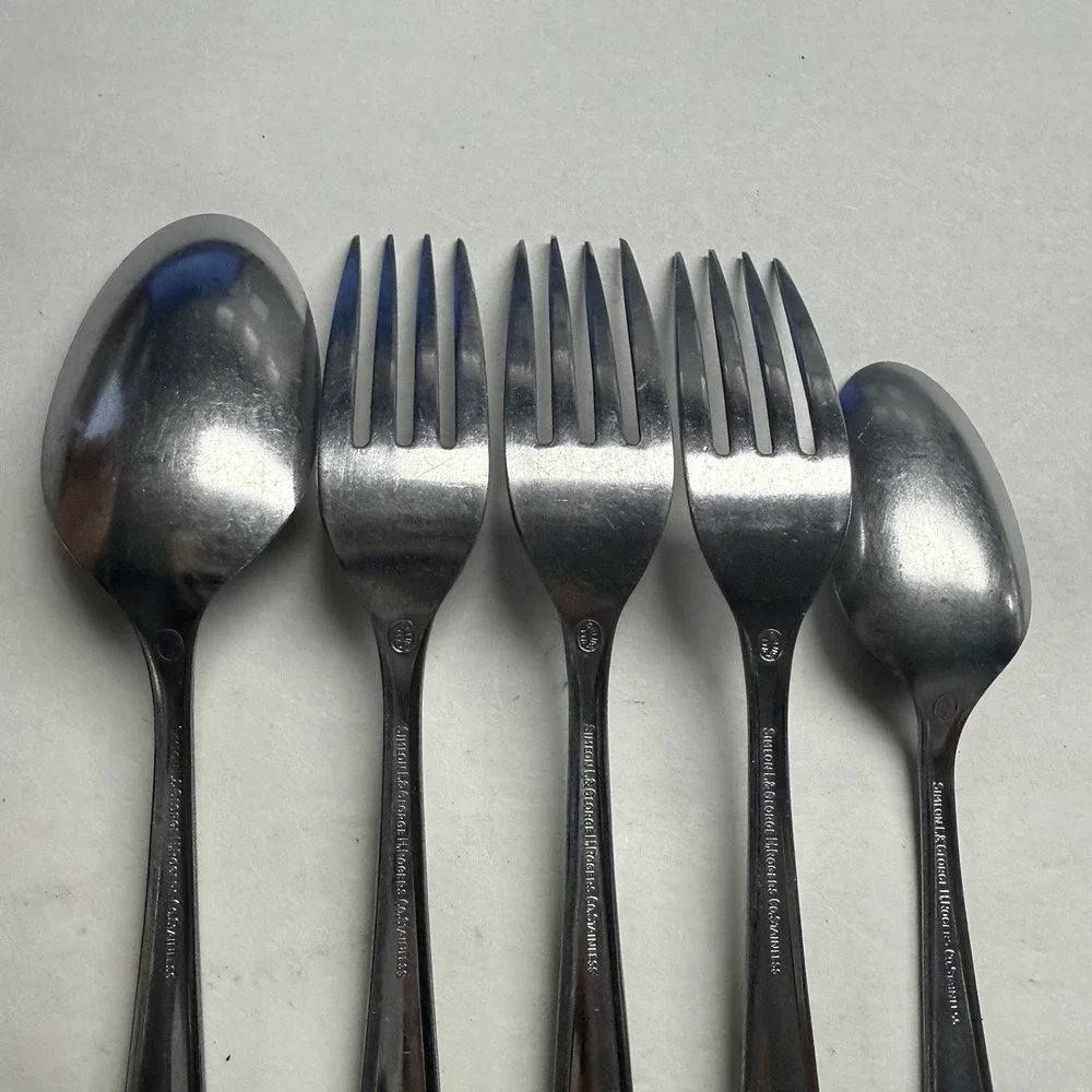 5 Simeon L George H Rogers Stainless Flatware Dinner Forks Spoons Spring Ballad